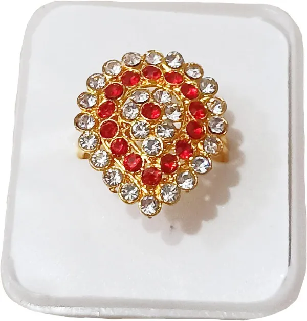 Assamese_Traditional_Gold_Plated_Red_White_Stone_Dugdugi_Design_Finger-Ring_For_Girls_&_Women